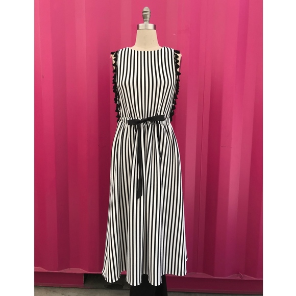 Eva Franco Anthropologie Black/White Stripe Tassel Dress - Picture 3 of 5